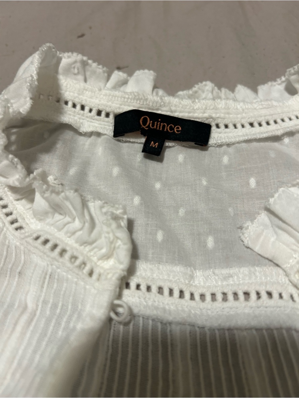 Quince White Ruffle-Neck Button Front Blouse - Picture 7 of 9